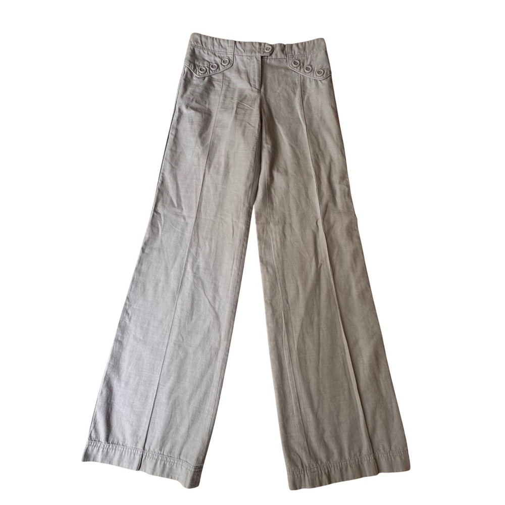 Elevenses‎ Anthropologie Sailor Pants Womens 2 Taupe Gray Wide Leg Button Cotton